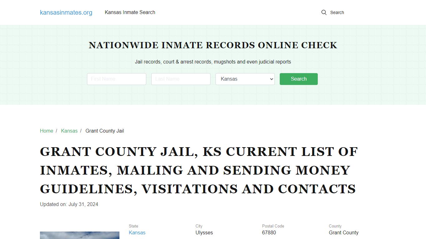 Grant County Jail, KS: Offender Locator, Visitation & Contact Info