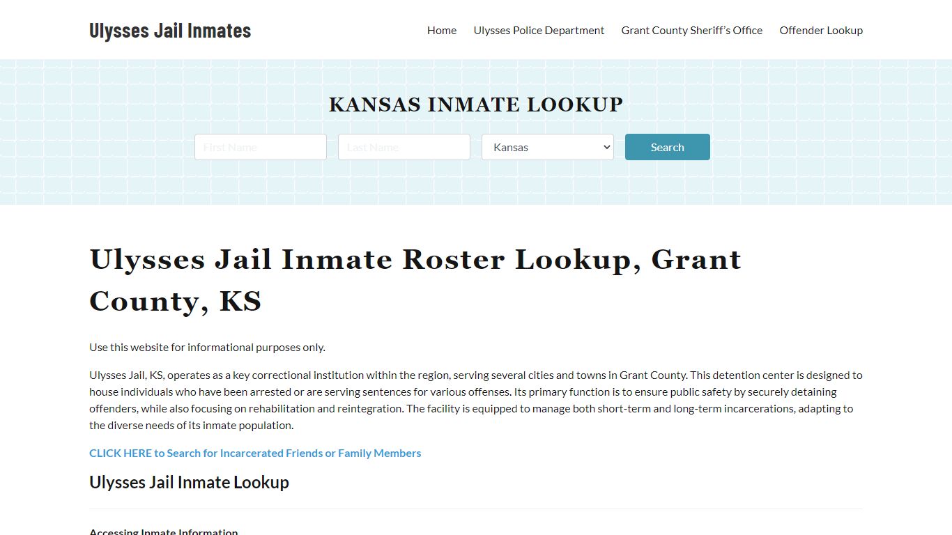 Ulysses Jail Inmate Roster, Grant County, KS, Offender Search