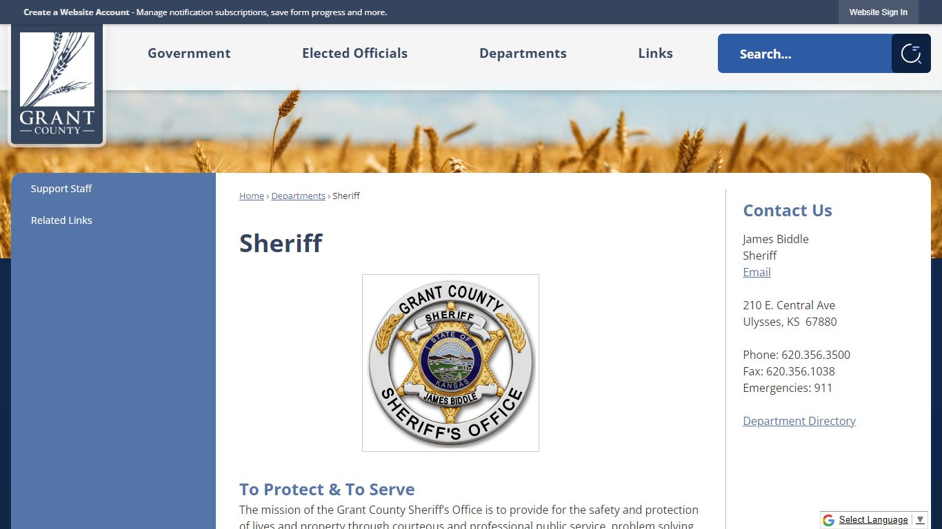 Sheriff | Grant County, KS - Official Website